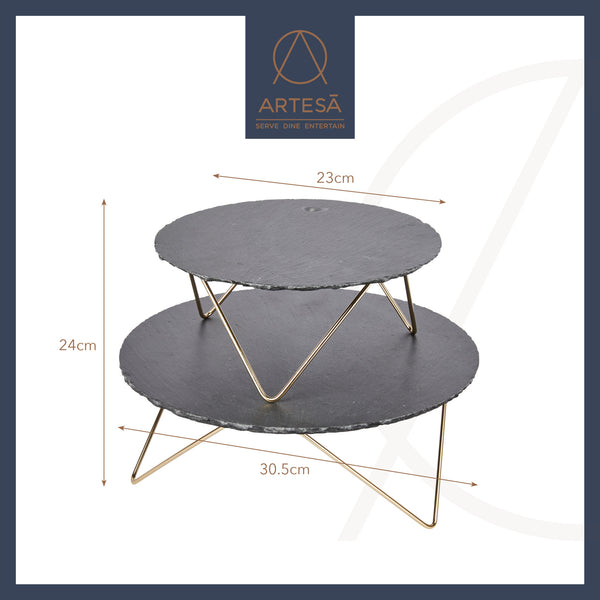 Artesà Tiered Serving Stand, 2 Slate Platters with Raised Metal Legs image 8