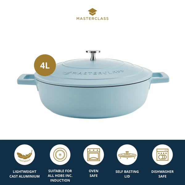 MasterClass Sky Blue Cast Aluminium Shallow Casserole Dish with Lid, 4 L image 6