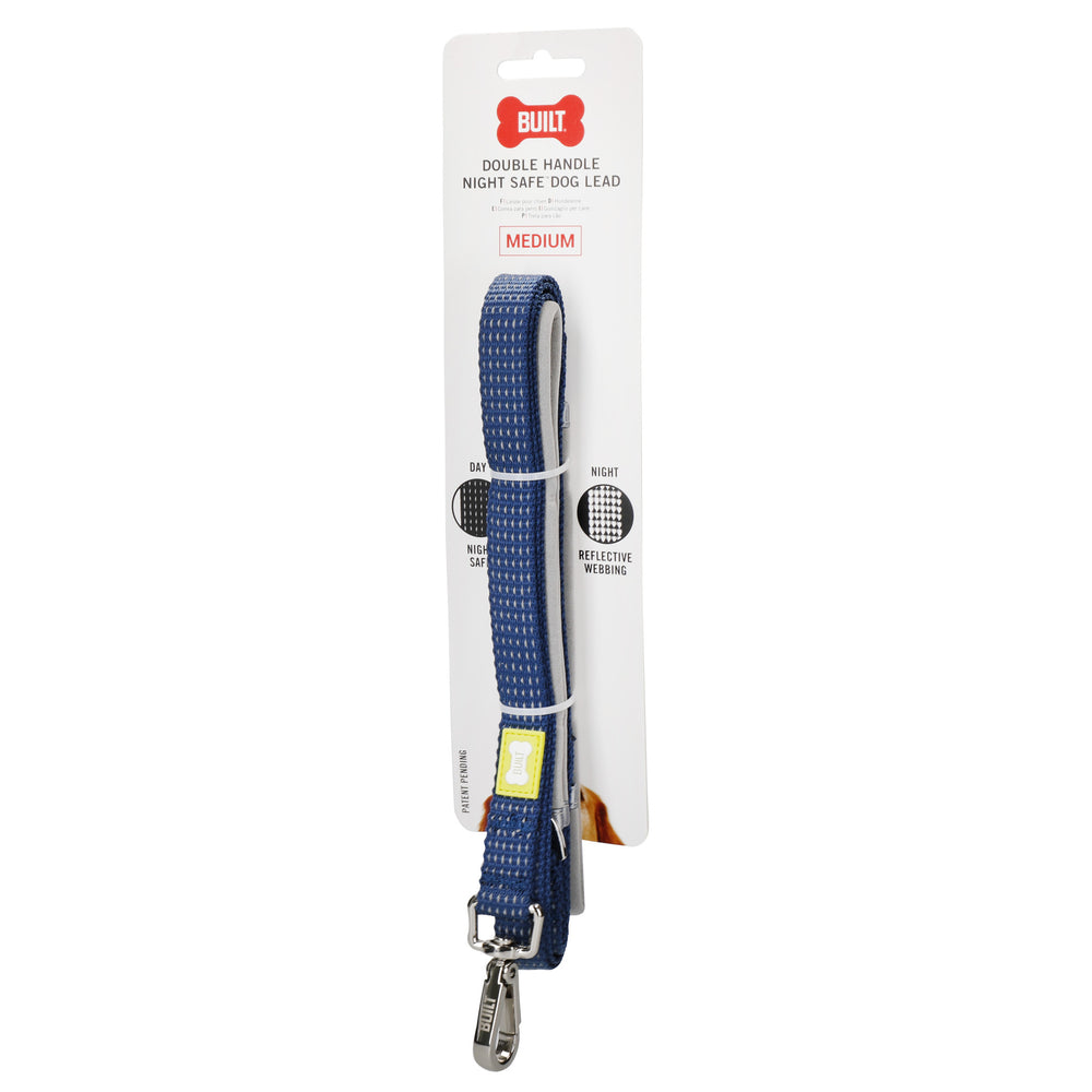 BUILT PET Medium Night Safe Reflective Collar And Lead Set - Blue