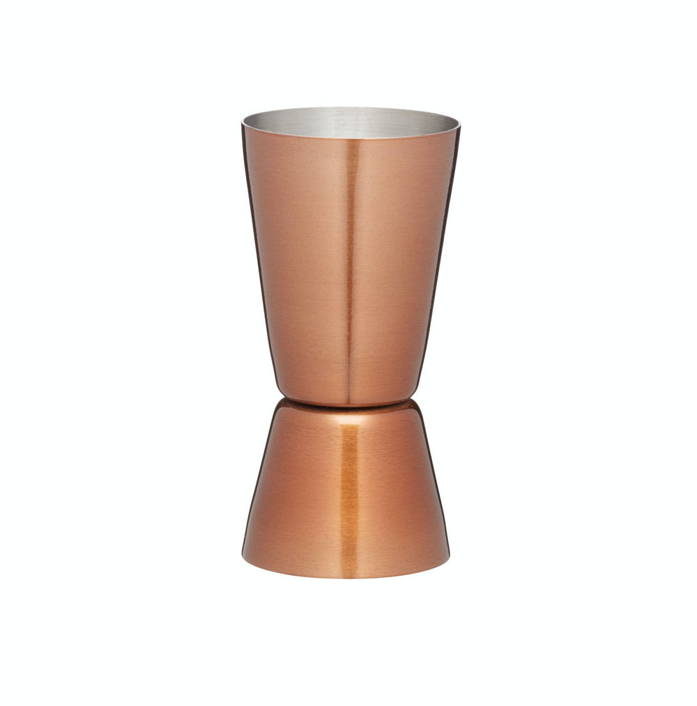 3pc Bar Accessories Set including Tortoiseshell Patterned Gin Glasses and Copper Finish Stainless Steel Jigger