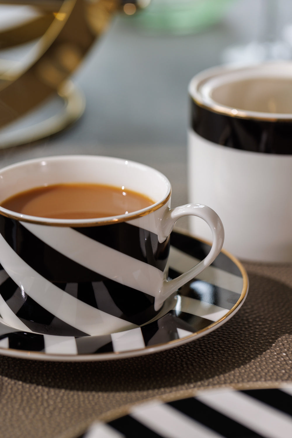 Mikasa Luxe Deco Geometric Print China Tea Cups and Saucers, Set of 2, 200ml