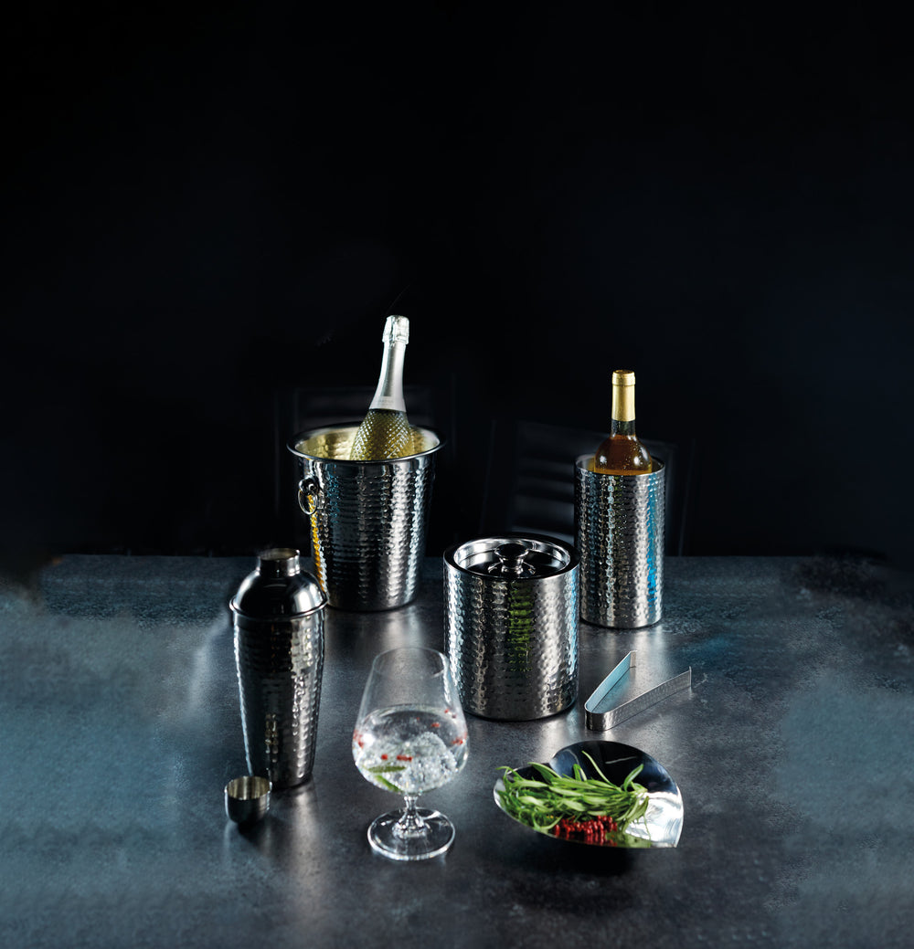 BarCraft Hammered-Steel Sparkling Wine & Champagne Bucket with Ring Handles