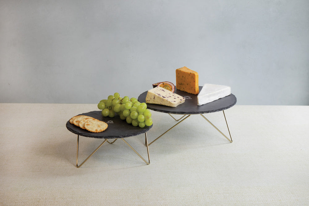 Artesà Tiered Serving Stand, 2 Slate Platters with Raised Metal Legs