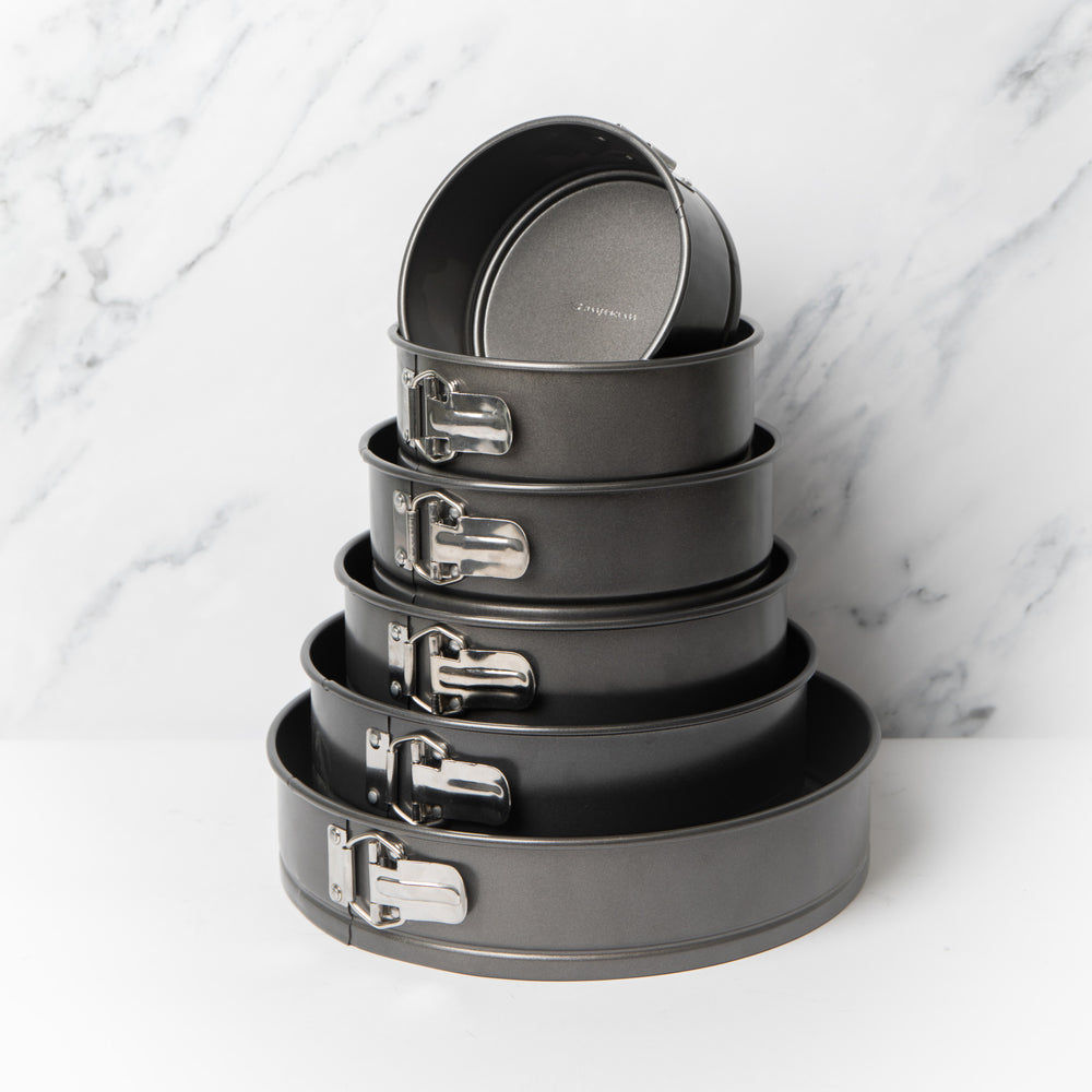 Set of Six Round Non-Stick Spring Form Cake Pans - 15cm, 18cm, 20cm, 23cm, 25cm and 30cm