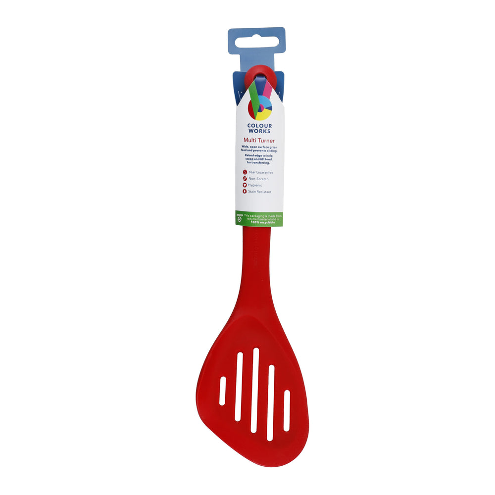 Colourworks Red Silicone Fish Slice with Raised Edge, Slotted Design