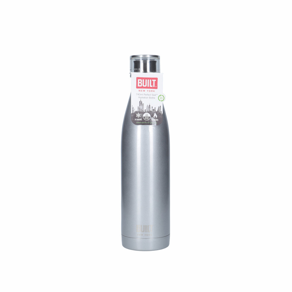 BUILT Double Walled 740ml Water Bottle and 590ml Double Walled Travel Mug Set - Silver