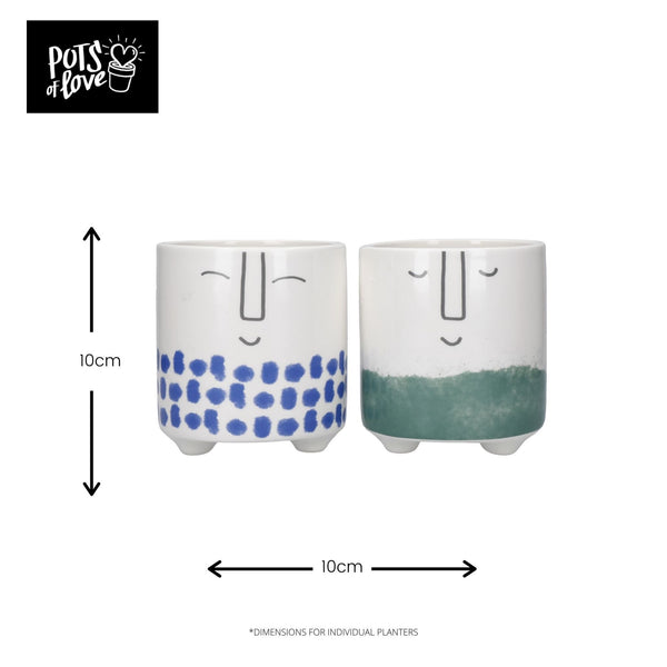 KitchenCraft Face Planters, Set of 2, Dolomite, White / Blue & White / Green Ombré image 7