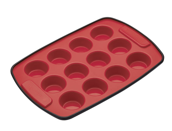2pc Red Silicone Bakeware Set with Square Bake Pan and 12-Hole Baking Pan image 3