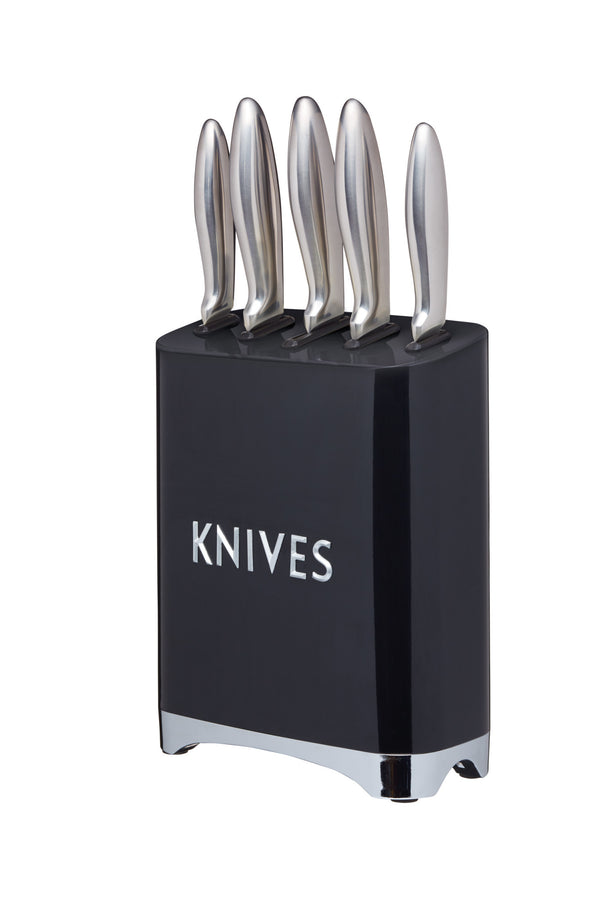 6pc Midnight Black Kitchenware Set including Five Stainless Steel Knives with a Metal Storage Block and Sink Tidy image 3