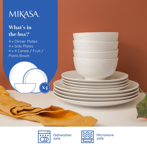 Mikasa Chalk 12-Piece Porcelain Dinner Set, White image 9