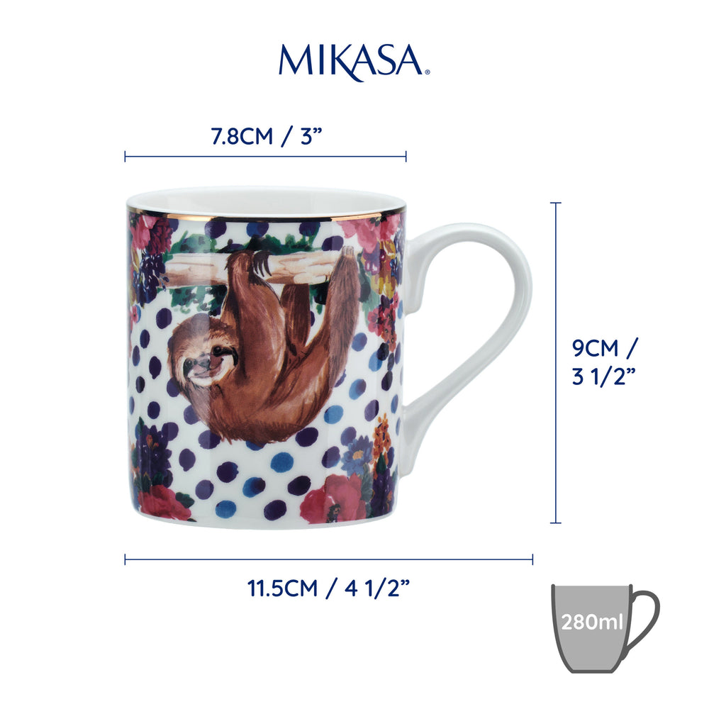 Mikasa Wild at Heart Sloth Print Porcelain Mug, 280ml