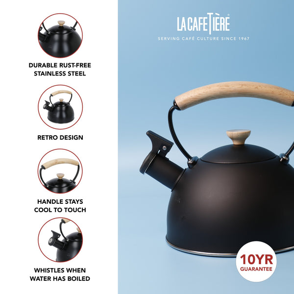 La Cafetière Black Whistling Kettle with Wooden Handle, 1.6L image 8