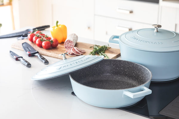 MasterClass Sky Blue Cast Aluminium Shallow Casserole Dish with Lid, 4 L image 5