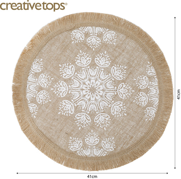 Creative Tops Round Hessian Placemats, Set of 4, White Mandala Design, 43cm image 8