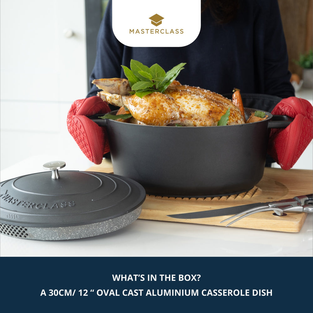 MasterClass Black Oval Cast Aluminium Casserole Dish, 6L