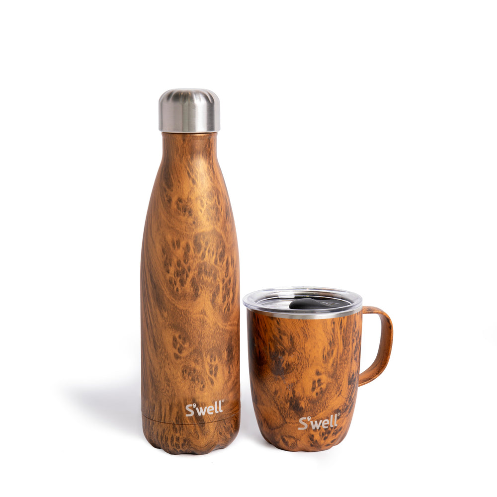 S'well 2pc Hydration Set with Teakwood Reusable Water Bottle, 750ml and Travel Mug, 350ml image 1