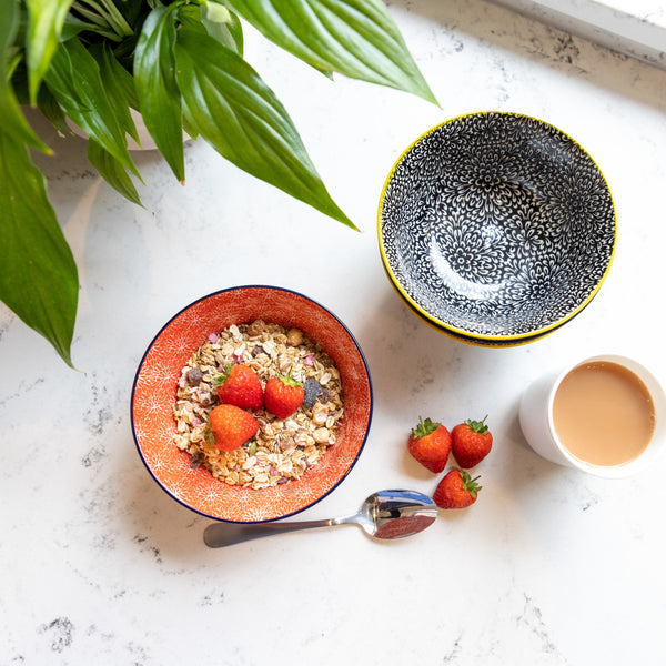 KitchenCraft Set of 4 Ceramic Cereal Bowls - 'Red and Black' Design image 6