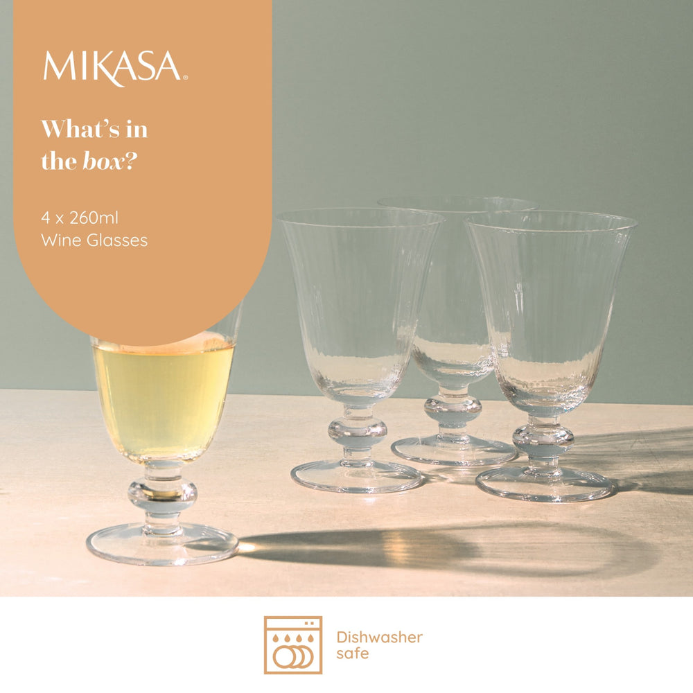 Mikasa Salerno Crystal Wine Glasses, Set of 4, 260ml