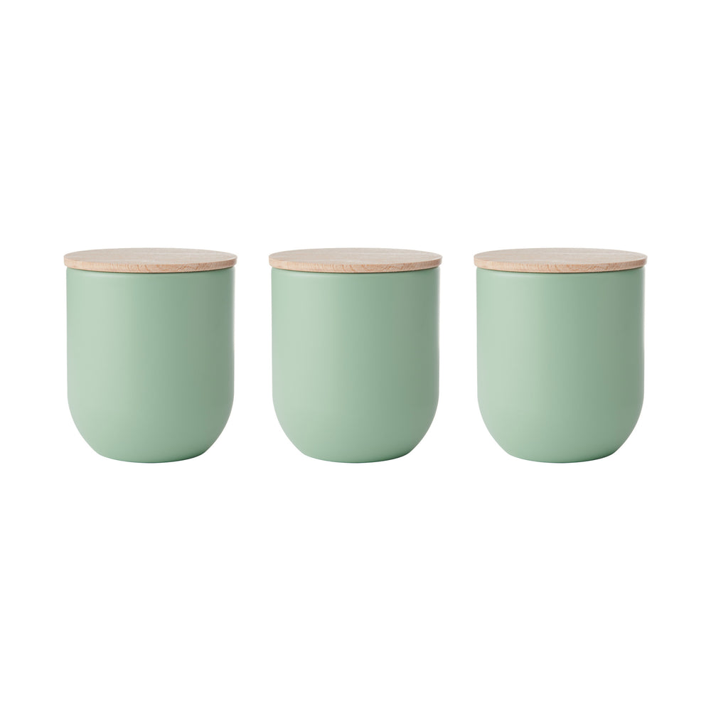 Idilica 3pc Set of Green Kitchen Canisters with Beechwood Lid image 1