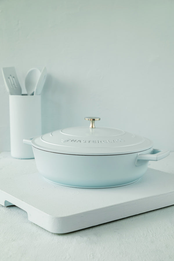 MasterClass Sky Blue Cast Aluminium Shallow Casserole Dish with Lid, 4 L image 2