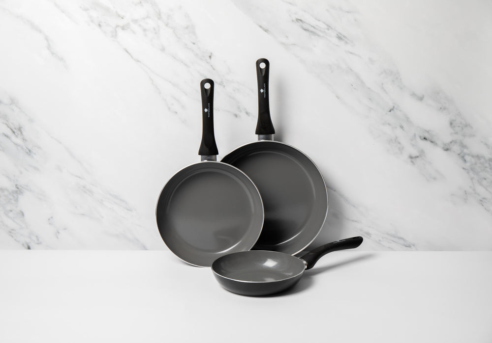 3pc Can-to-Pan Recycled Aluminium & Ceramic Frying Pan Set with 3x Non-Stick Frying Pans Sized 20cm, 24cm and 28cm