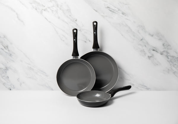 3pc Can-to-Pan Recycled Aluminium & Ceramic Frying Pan Set with 3x Non-Stick Frying Pans Sized 20cm, 24cm and 28cm image 2