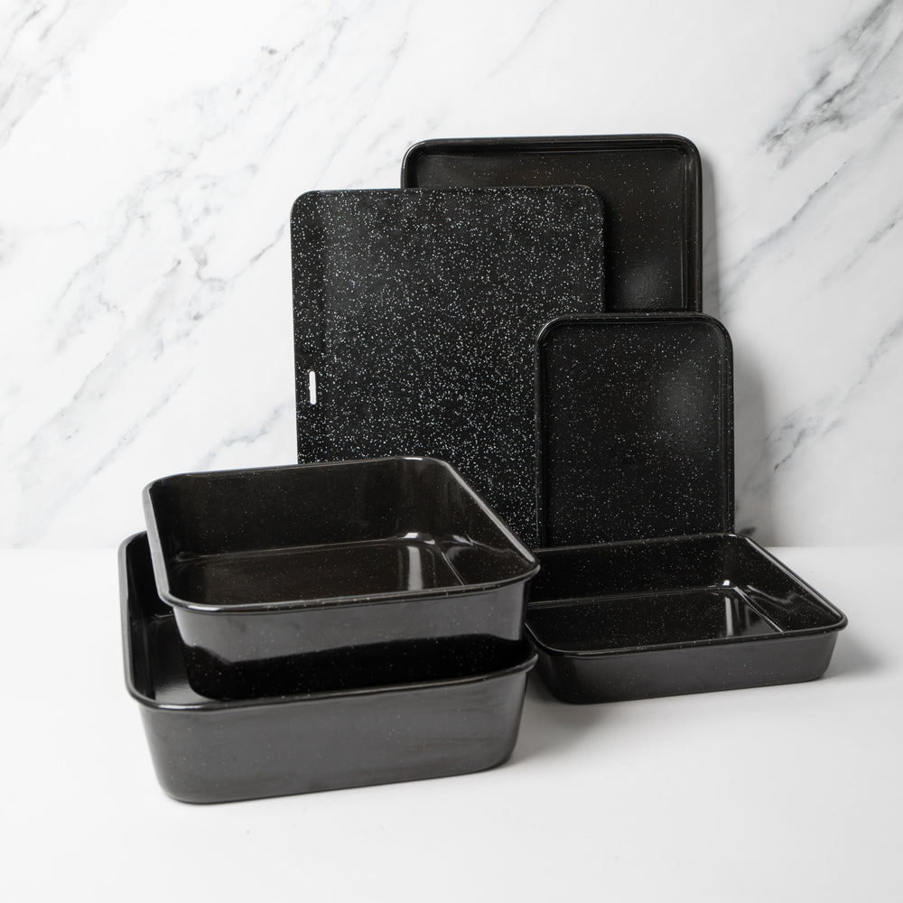 6pc Vitreous Enamel Non-Stick Cookware Set with 2x Roasting Pans and 4x Baking Trays