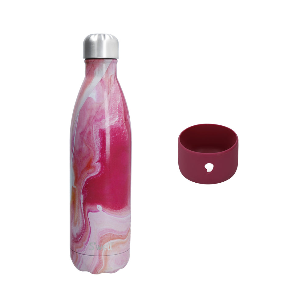 S'well 2pc Travel Bottle Set with Stainless Steel Water Bottle, 750ml, Rose Agate and FREE Pink Medium Bumper image 1