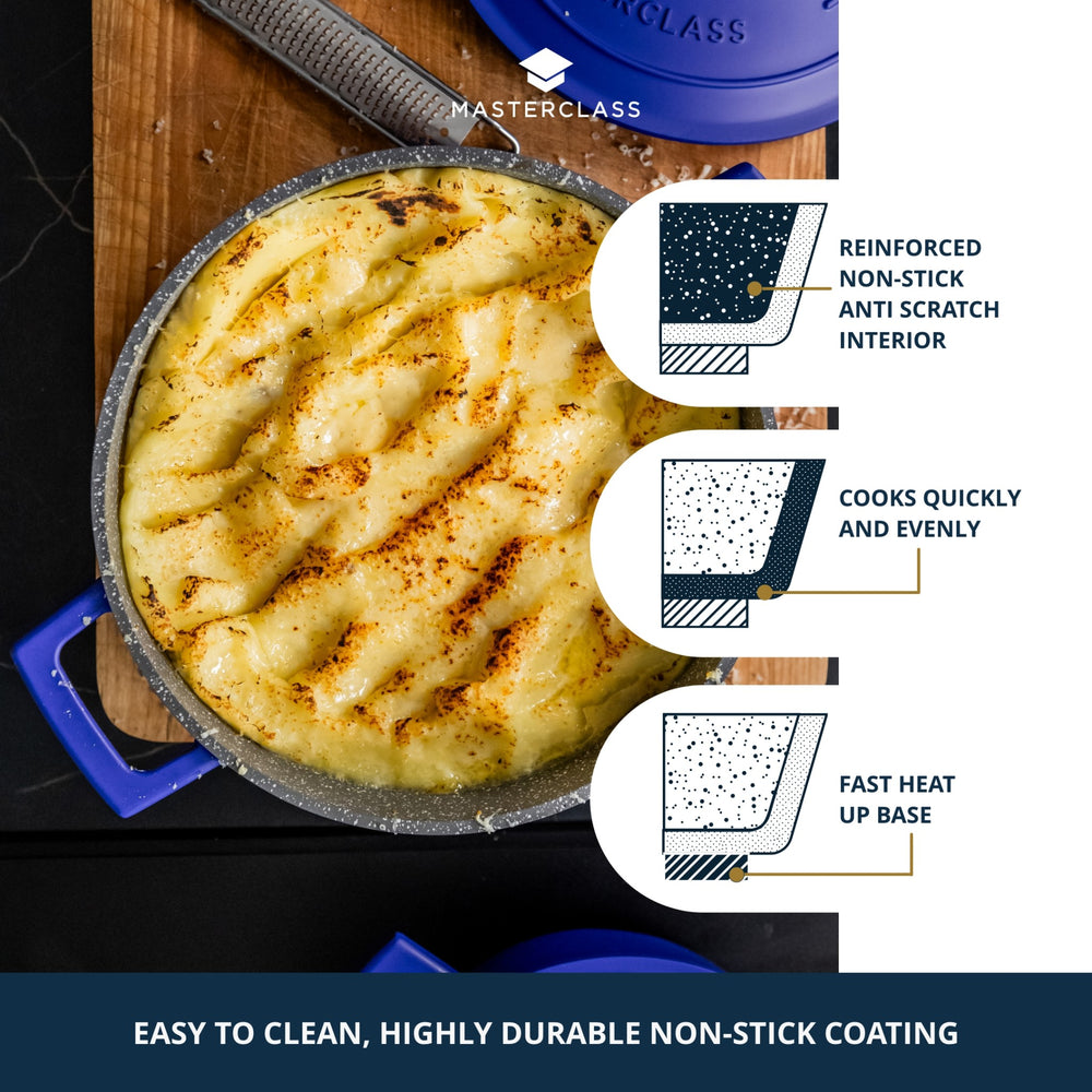 MasterClass Electric Blue Cast Aluminium Casserole Dish, 5L