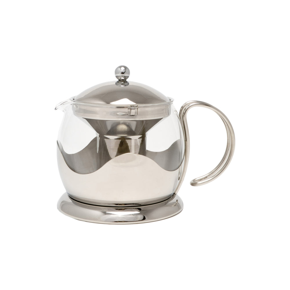 4pc Tea Set with Glass Teapot 600ml, Whistling Kettle 1.3L, Tea Strainer with Stand and Stainless Steel Tea Infuser