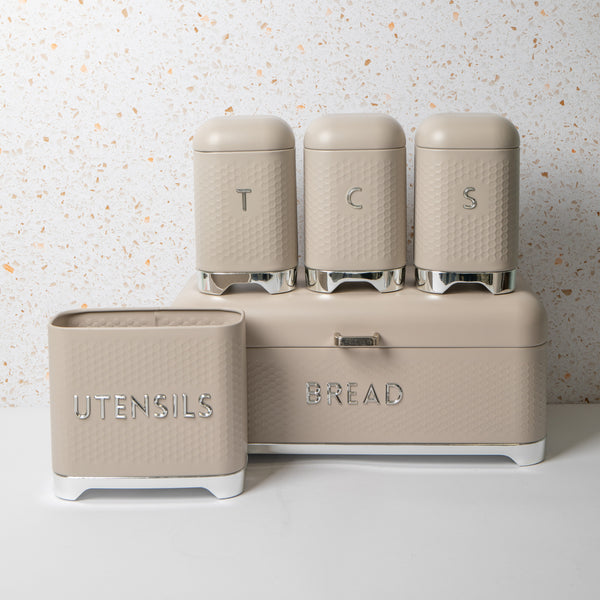 5pc Gift-Boxed Iced Latte Storage Set with Tea, Coffee & Sugar Canisters, Utensil Store and Bread Bin - Lovello image 2