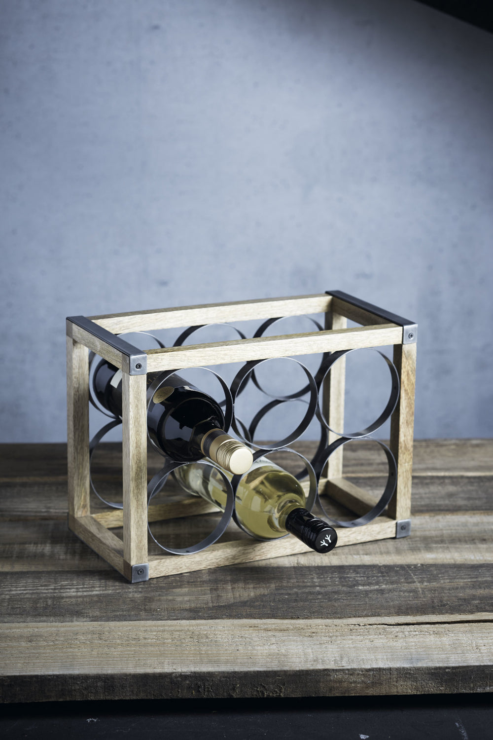 Industrial Kitchen Vintage-Style 6-Bottle Metal / Wooden Wine Rack