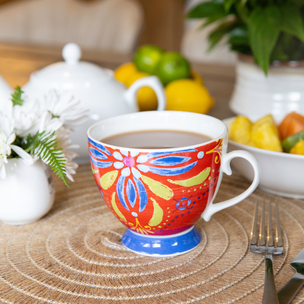 Set of 4 KitchenCraft China Moroccan Red Footed Mugs