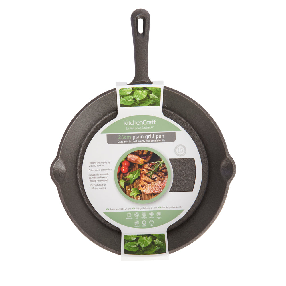 KitchenCraft Deluxe Cast Iron Grill Pan, 24cm