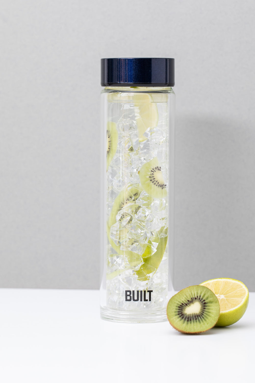 BUILT Tiempo 450ml Insulated Water Bottle, Borosilicate Glass / Stainless Steel - Midnight Blue