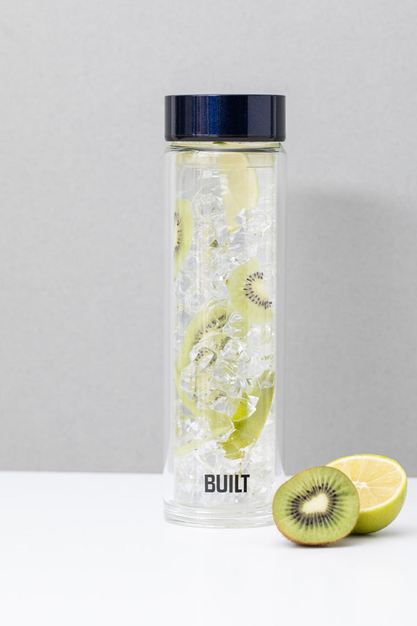 BUILT Tiempo 450ml Insulated Water Bottle, Borosilicate Glass / Stainless Steel - Midnight Blue image 4