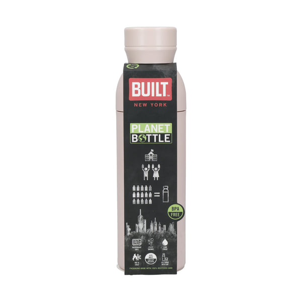 BUILT Planet Bottle, 500ml Recycled Reusable Water Bottle with Leakproof Lid - Pale Pink image 4