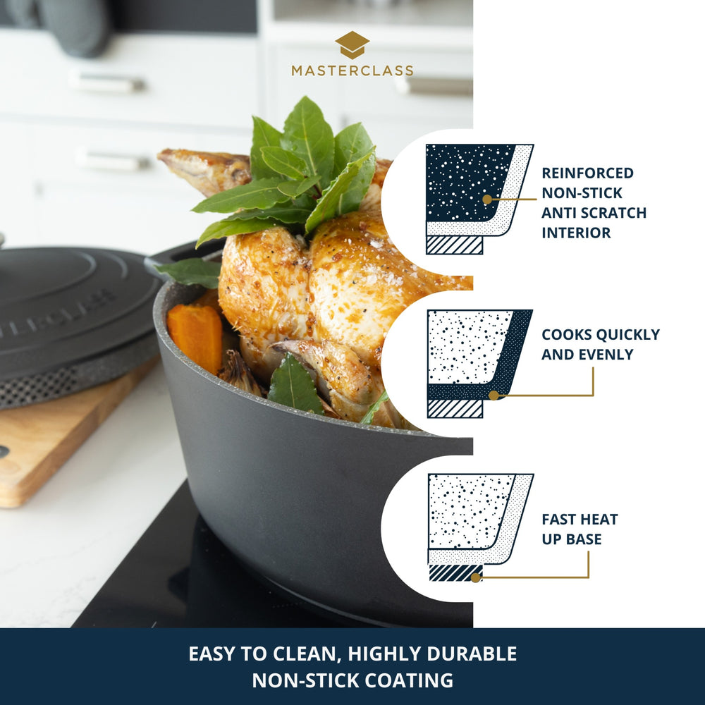 MasterClass Black Oval Cast Aluminium Casserole Dish, 6L