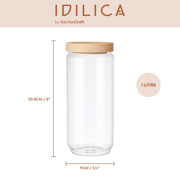 Idilica 3pc Glass Storage Jar Set with Beechwood Lid image 5