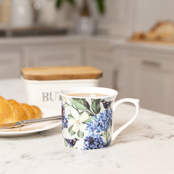 Set of 4 KitchenCraft Fluted China Blue Bird Mugs image 4