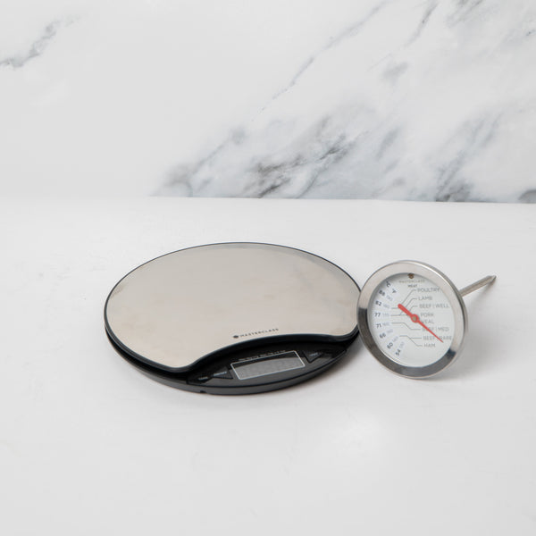 2pc Kitchen Tools Set with Digital 5kg Round Platform Scale and Deluxe Stainless Steel Large Meat Thermometer image 2