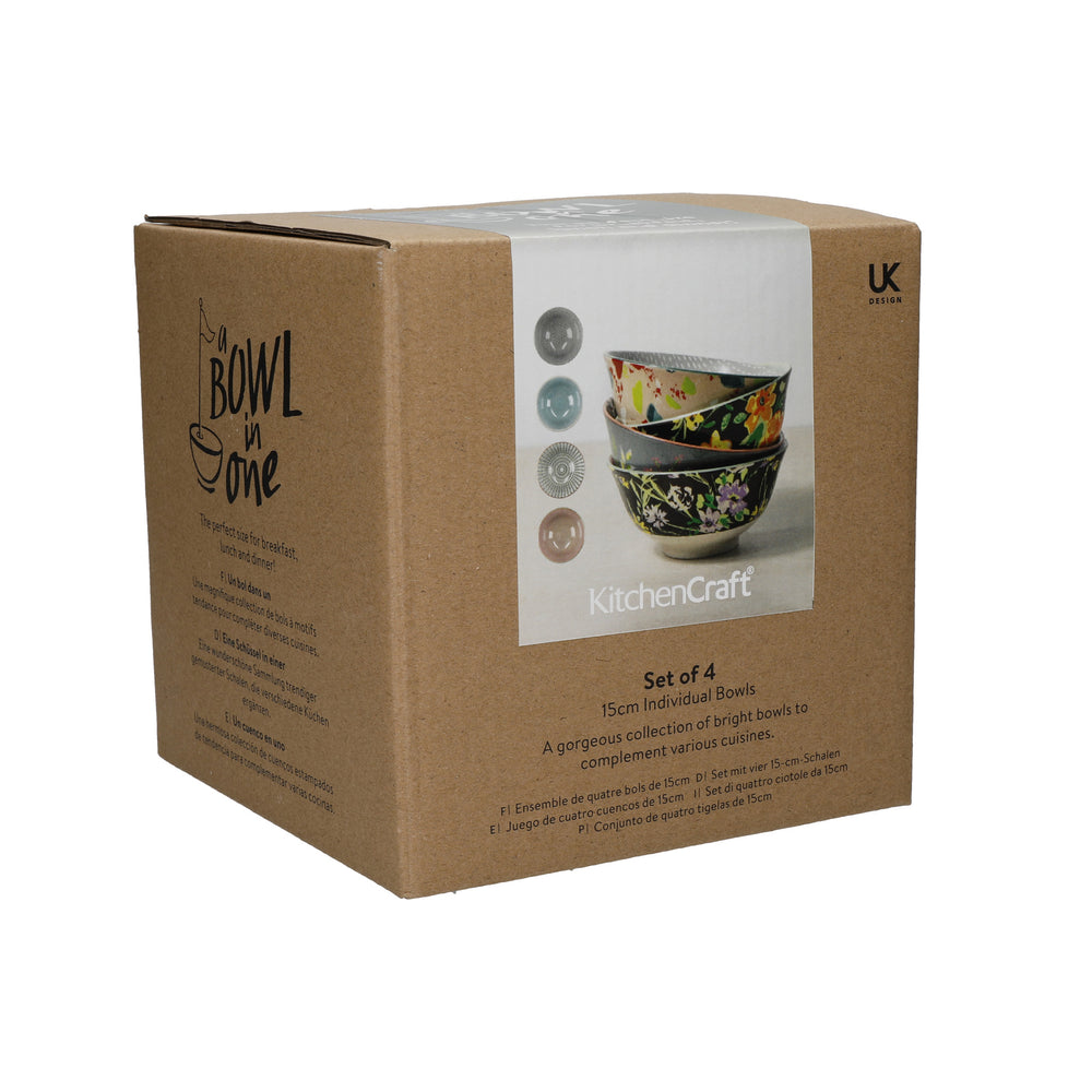 KitchenCraft Set of 4 Ceramic Cereal Bowls - 'Floral' Design