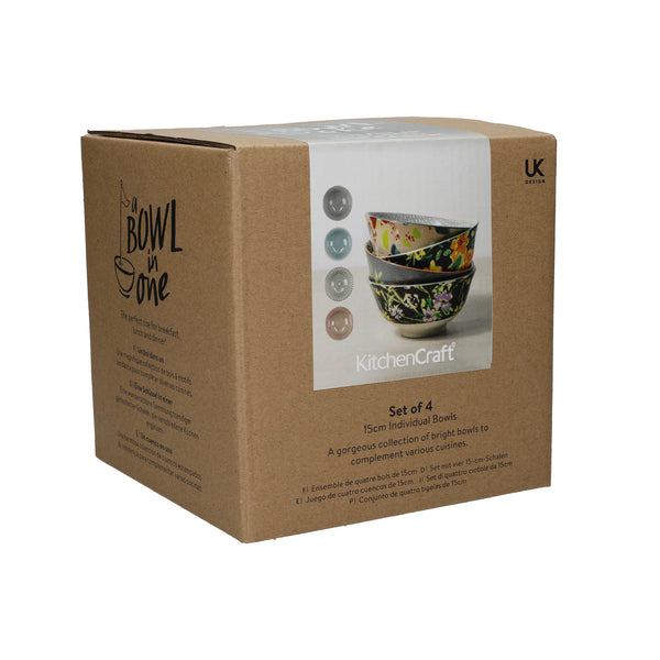 KitchenCraft Set of 4 Ceramic Cereal Bowls - 'Floral' Design image 4