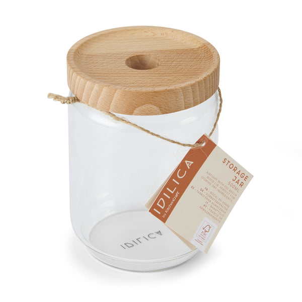 KitchenCraft Idilica Glass Storage Jar with Beechwood Lid, 500ml image 4