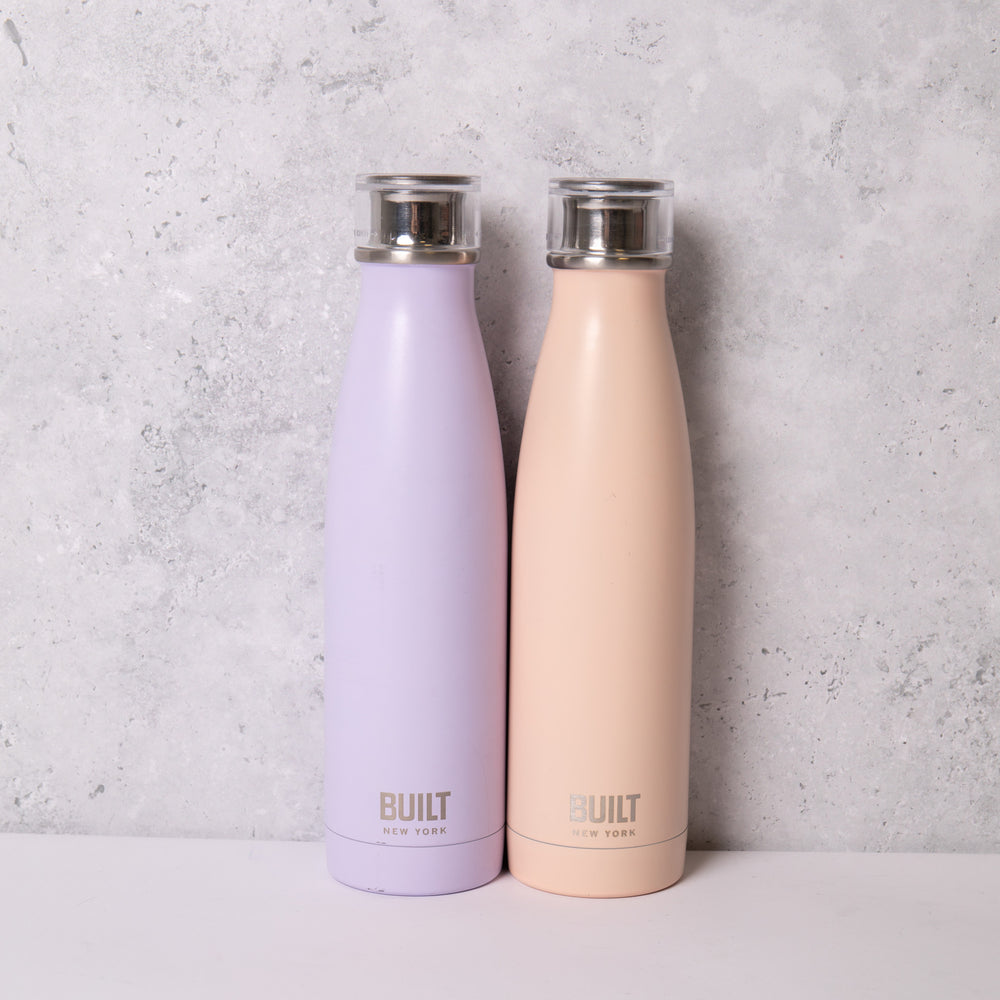 BUILT Hydration Set with Two 500 ml Double Walled Stainless Steel Water Bottle - Pink and Lavender
