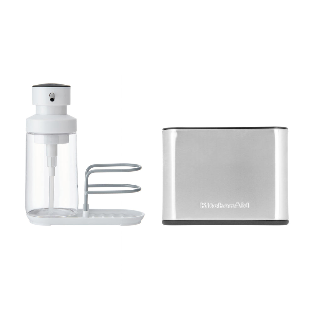 KitchenAid 2pc Sink Accessory Set with Stainless Steel Sink Brush Caddy and Washing Up Liquid Pump Caddy, 350ml image 1