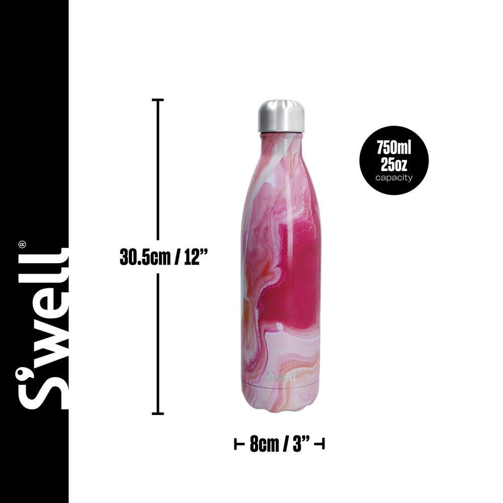 S'well 2pc Travel Bottle Set with Stainless Steel Water Bottle, 750ml, Rose Agate and FREE Pink Medium Bumper