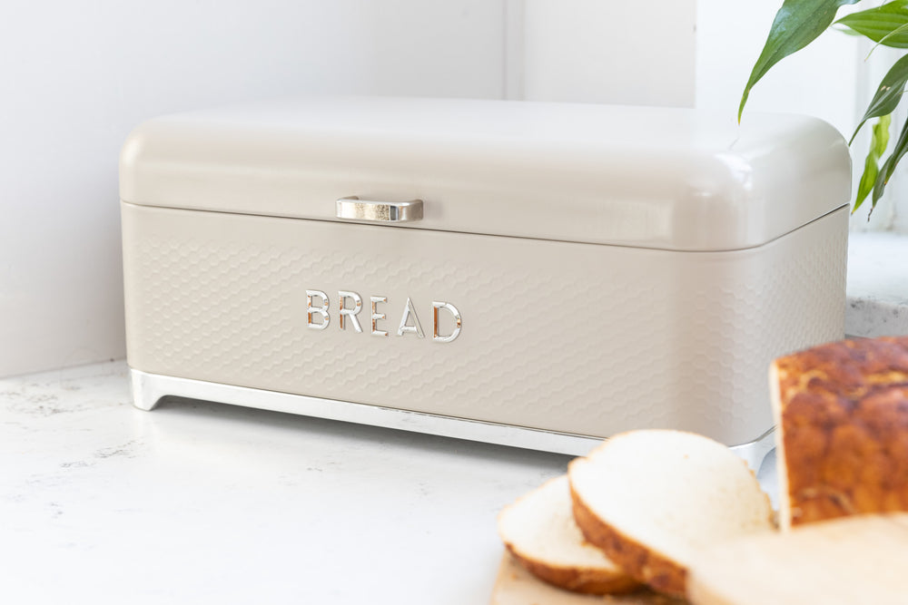 KitchenCraft Lovello Textured Large Bread Bin - Latte Cream