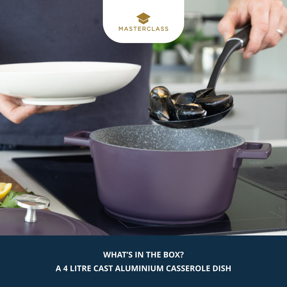 MasterClass Purple Cast Aluminium Casserole Dish, 24cm, 4L