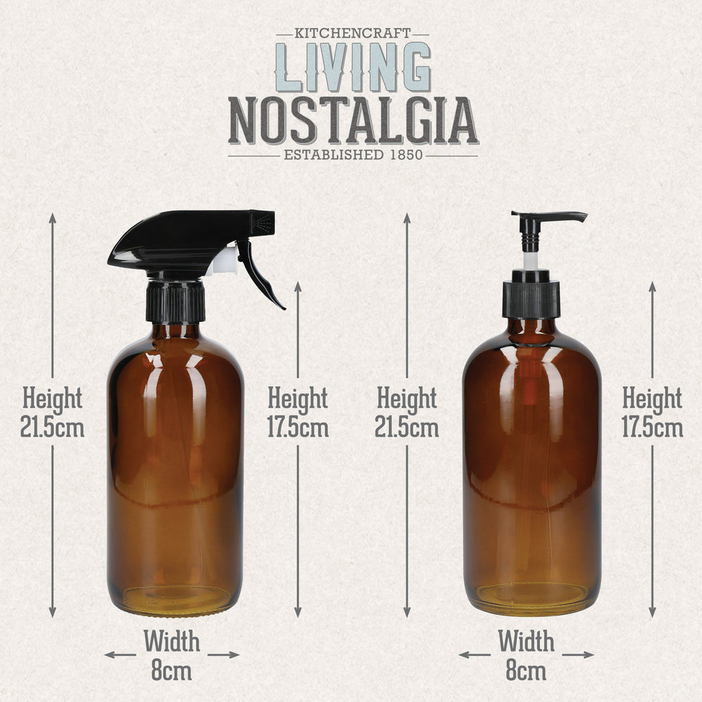 KitchenCraft Living Nostalgia Pump &Spray Bottle Set, Glass, Amber